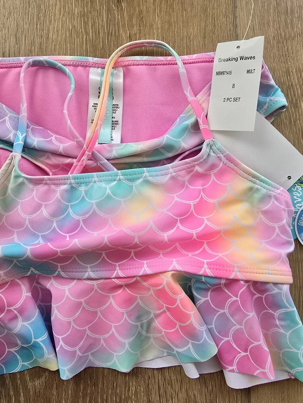 Breaking Waves Girls Peplum Tankini Top & Scoop Bottom Swimsuit 8 10